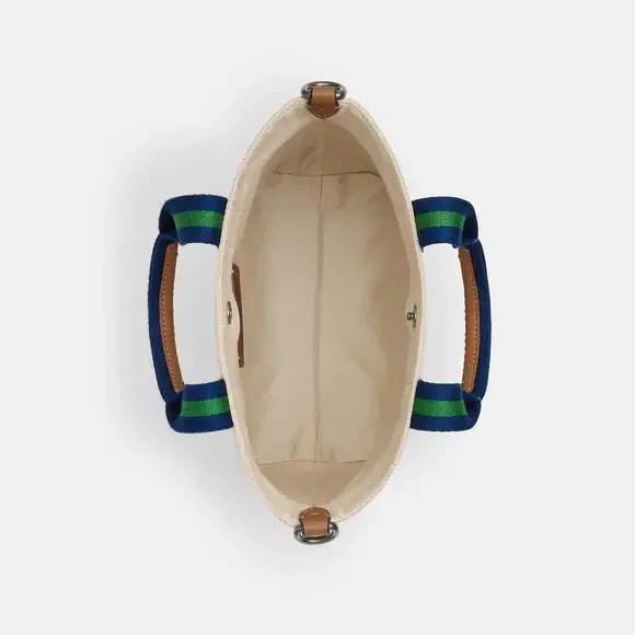 💙 Coach NWT Tan Canvas Tote Bag 20 With Coach Graphic and Wide Crossbody Strap - Picture 3 of 10